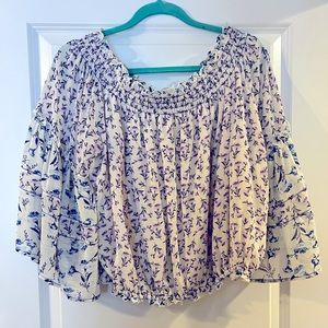 Free People White Purple Blue Floral Flowy Strapless Top ☁️💜💙